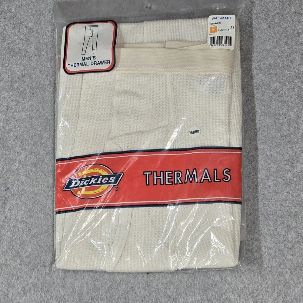 VINTAGE Dickies Men Thermal Medium White Underwear Ankle Length Knit NWT